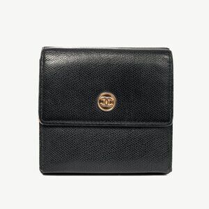 Chanel Black Leather Coco-Button Trifold Compact Wallet